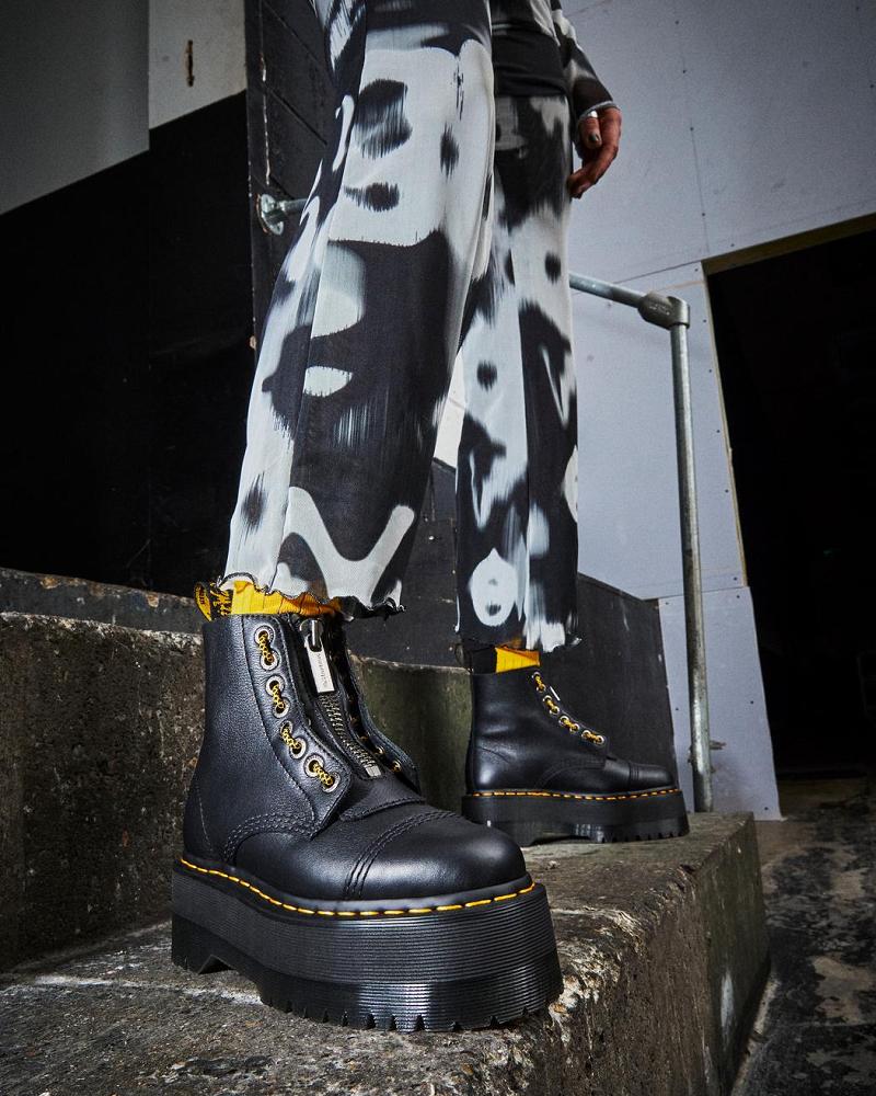 Black Women's Dr Martens Sinclair Max Pisa Leather Platform Boots | CA 256JPQ